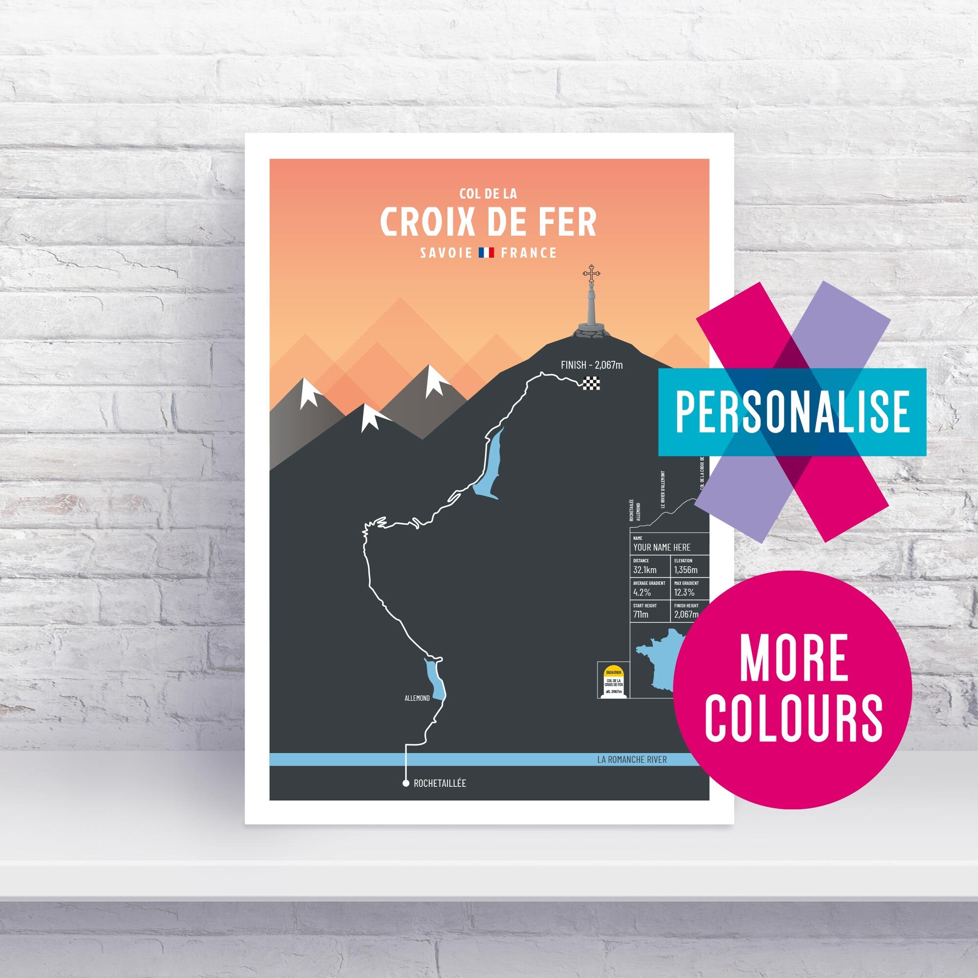 Personalised Col De La Croix De Fer Poster - the Iron Cross Cycling Print -  Etsy, image size:2000x2000
