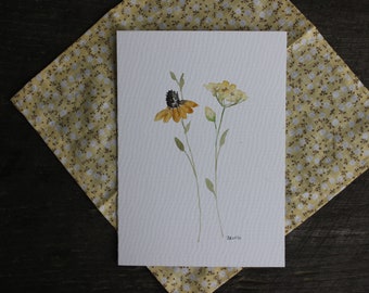 Red Yarrow watercolor painting original 5 x 7 small flower art