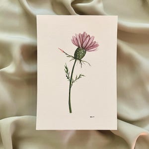 ORIGINAL 5x7 thistle painting watercolor floral art purple print wildflower art print original flower art botanical thistle illustration