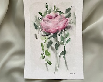 ORIGINAL hand painted watercolor rose painting, floral artwork, soft florals, vintage inspired botanicals, 5x7 rose painting, room decor