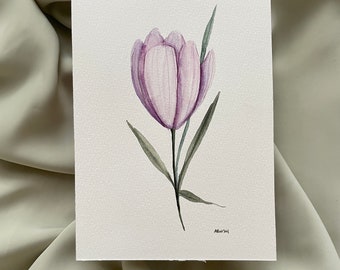 ORIGINAL 5x7 crocus painting, purple floral art, wall decor, botanical illustration, original watercolors, purple, room decor, soft florals