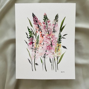 ORIGINAL 8x10 foxtail lily painting, colorful floral art, botanical illustration, wall art, room decor, pink, yellow, orange, original art