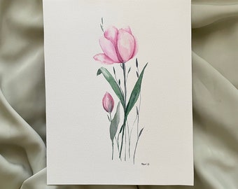 ORIGINAL 8x10 floral tulip painting, watercolor floral art, wall decor, room decor, flower art, gift for her, original painting, botanical