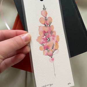 Hand painted original snapdragon bookmark, floral bookmark, bookmark, reading, gift, watercolor, original painting image 2