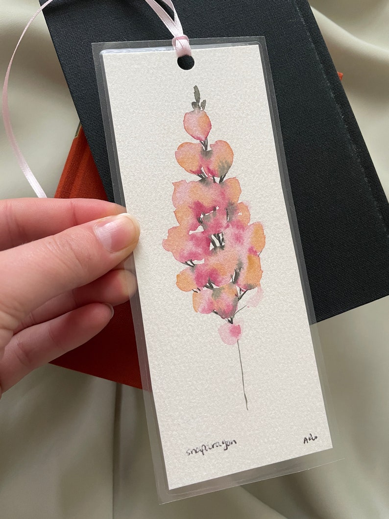 Hand painted original snapdragon bookmark, floral bookmark, bookmark, reading, gift, watercolor, original painting image 2