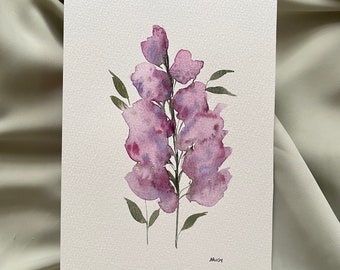 ORIGINAL watercolor lilac painting, 5x7 size, floral painting, wall decor, purple, framable artwork, gift for her, botanical art, lilac art