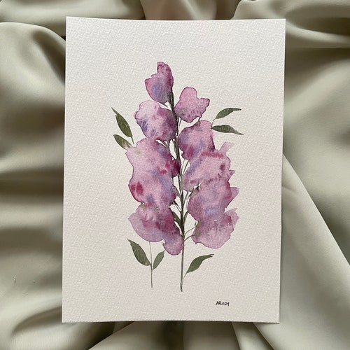 Peinture aquarelle lilas ORIGINALE, taille 5 x 7, peinture florale, décoration murale, violet, oeuvre d'art à encadrer, cadeau pour elle, art botanique, art lilas
