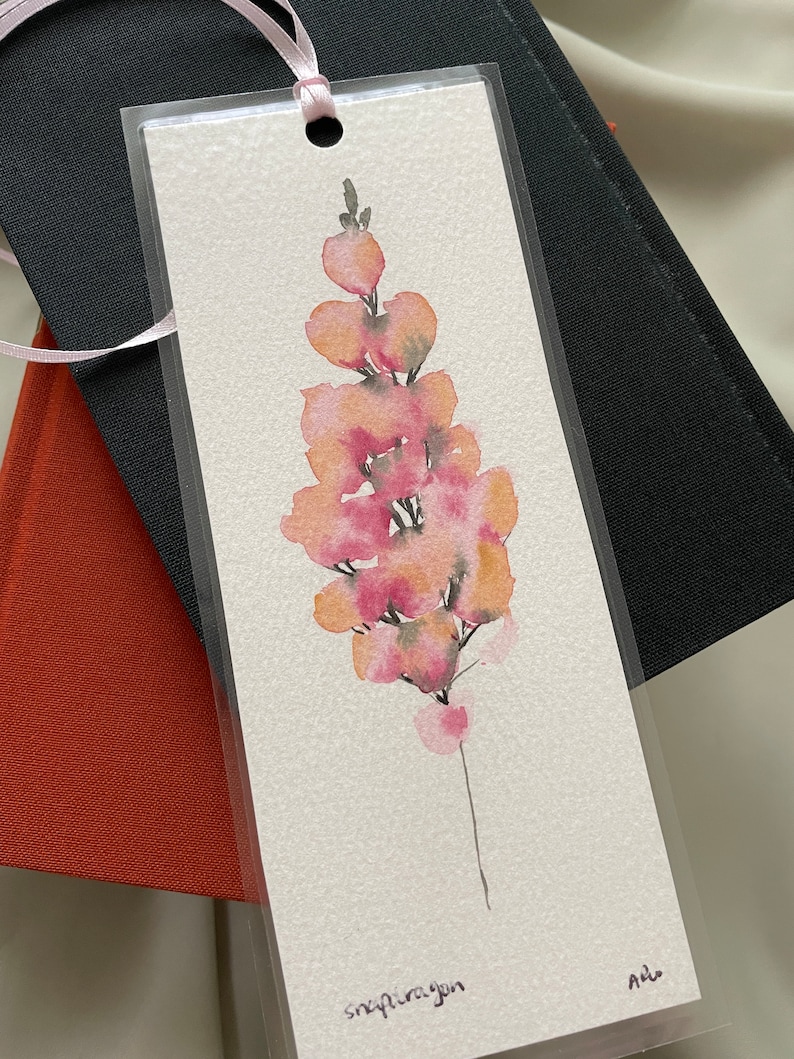 Hand painted original snapdragon bookmark, floral bookmark, bookmark, reading, gift, watercolor, original painting image 3