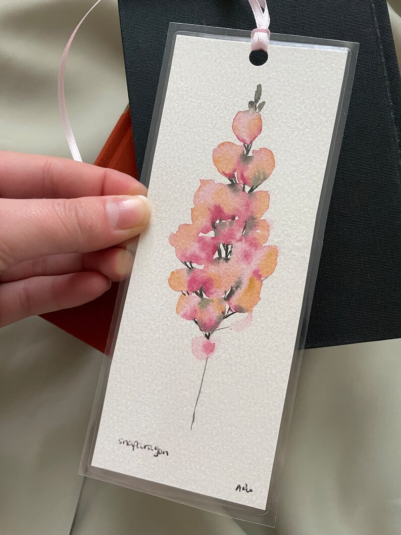 Hand painted original snapdragon bookmark, floral bookmark, bookmark, reading, gift, watercolor, original painting image 8