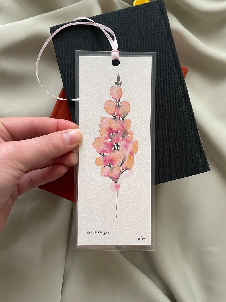 Hand painted original snapdragon bookmark, floral bookmark, bookmark, reading, gift, watercolor, original painting image 6