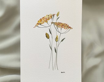 ORIGINAL yarrow painting, watercolor floral artwork, 5x7 or 8x10 size, wall decor, framable art, gift, room decor, yellow, watercolor flower