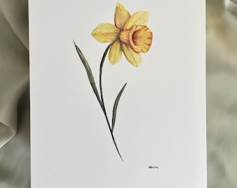 8x10 watercolor daffodil art print yellow floral art illustration botanical painting flower art room decor wall art framable painting yellow