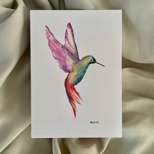 5x7 watercolor hummingbird print framable art room decor bright watercolor art nature illustration gift for bird lover bird painting art