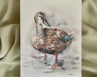 watercolor mallard duck art print 5x7 room decor duck art lover gift watercolor art print framable painting mallard duck animal art