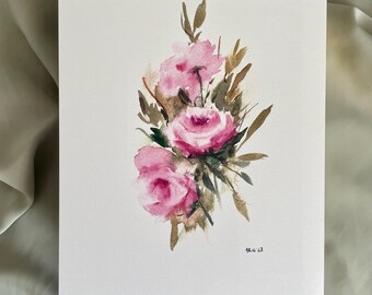 8x10 watercolor rose art print pink floral art illustration botanical painting flower art room decor wall art framable painting pink