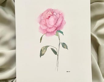 ORIGINAL 8x10 peony painting, watercolor art, wall decor, pink, peony, botanical art, floral illustration, florals. botanical art, peony art