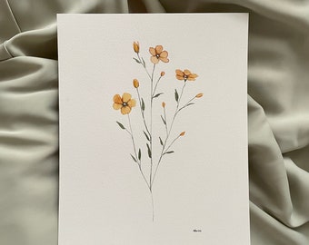 ORIGINAl 5x7 or 8x10 buttercup painting, watercolor art, floral art, wall and room decor, gift, floral art, yellow floral art, botanicals