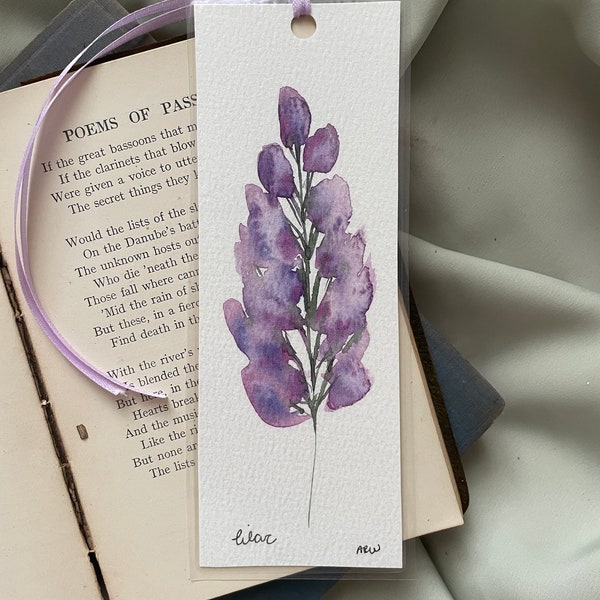 Lilac bookmark, bookmark, lilac, watercolor, florals, flowers, purple, purple flower