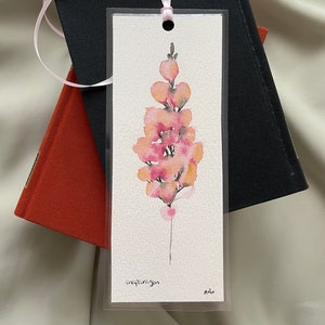 Hand painted original snapdragon bookmark, floral bookmark, bookmark, reading, gift, watercolor, original painting image 1