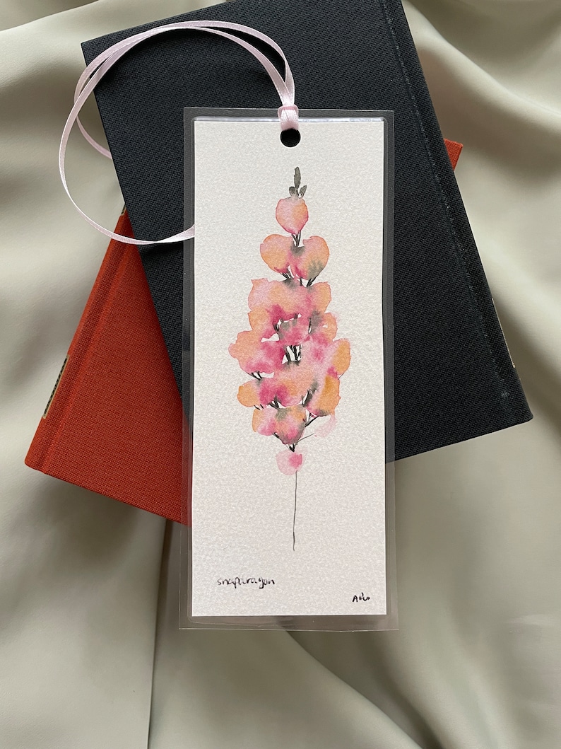 Hand painted original snapdragon bookmark, floral bookmark, bookmark, reading, gift, watercolor, original painting image 1