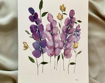 ORIGINAL 8x10 lilac painting wall decor, purple botanical illustration, original watercolor, room decor, framable art, soft floral art