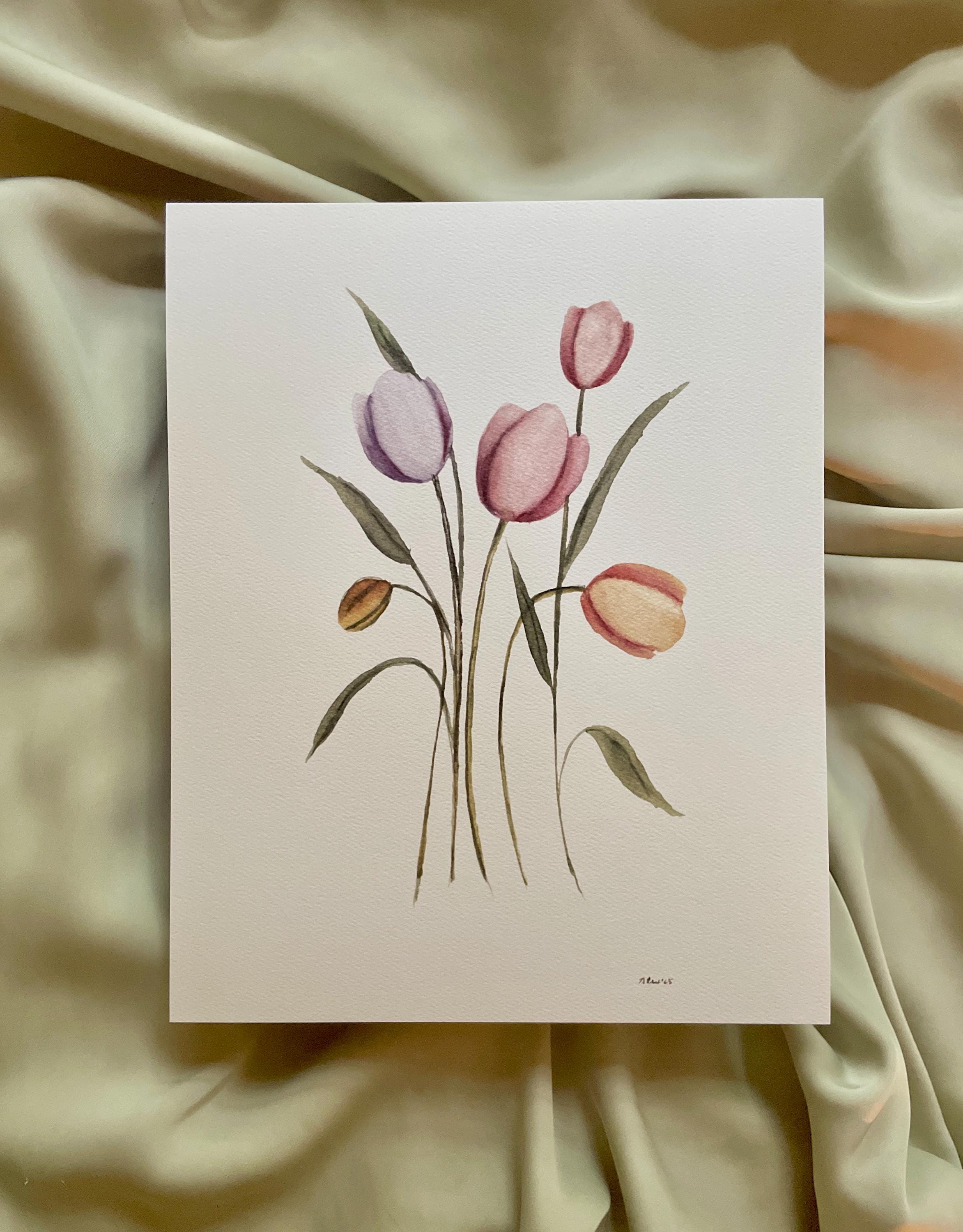 8x10 Tulip Art Print Colorful Floral Art Illustration Botanical ...
