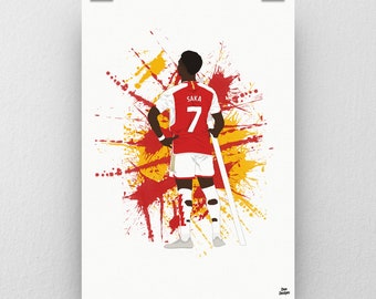 Póster de Bukayo Saka del Arsenal, impresión de fútbol, decoración de pared