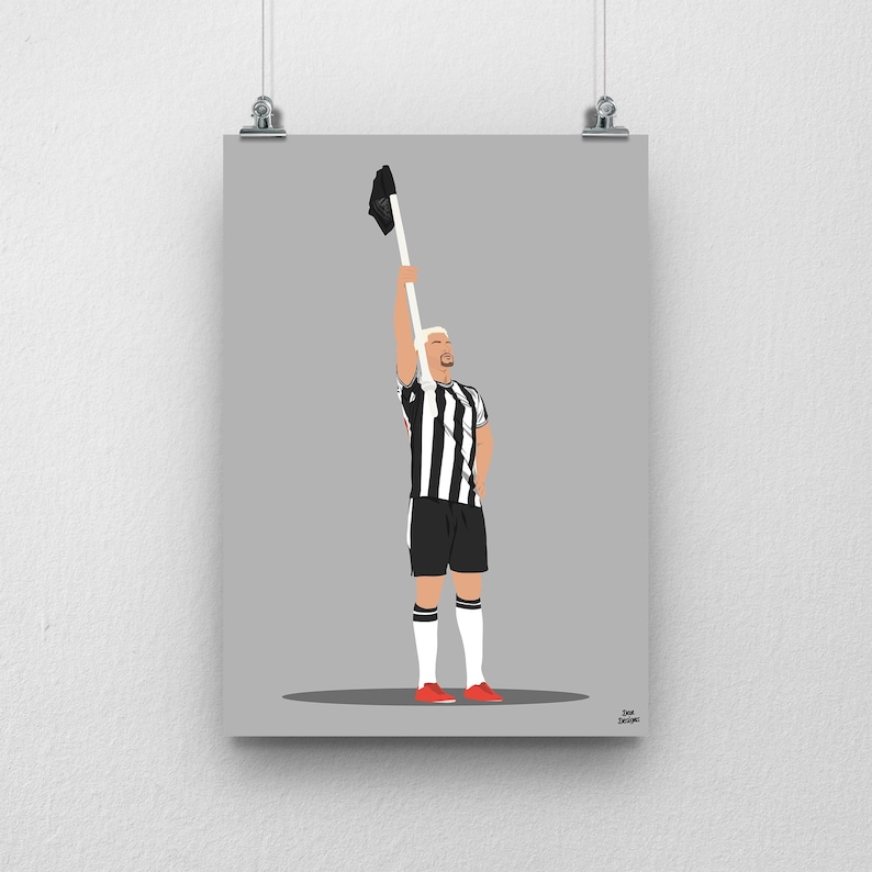 Bruno Guimaraes Corner Flag Print - Newcastle Utd Football Poster Gray