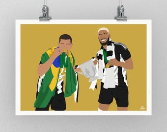 Newcastle Utd League Cup Print: Joelinton & Bruno Guimaraes Football Poster