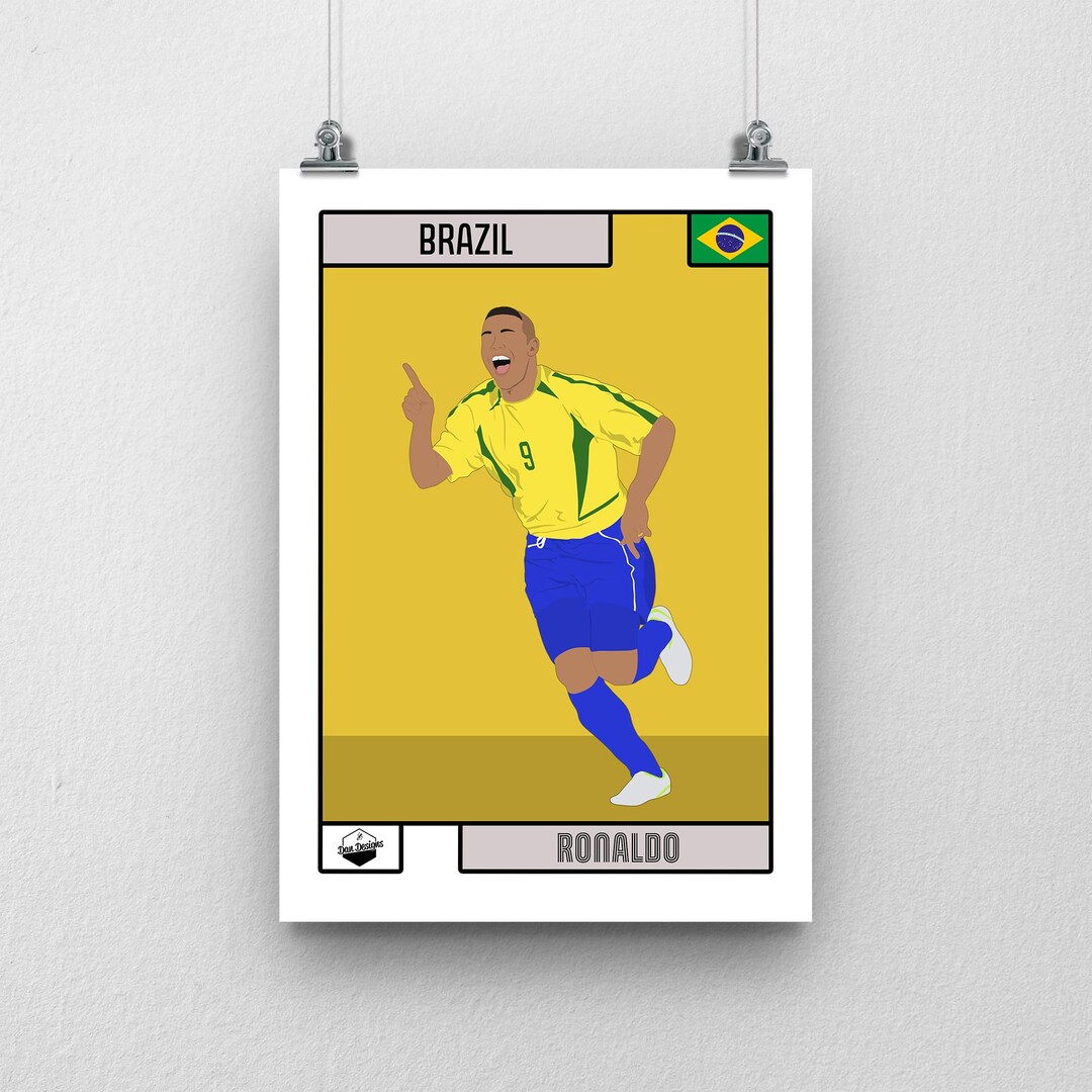 Retro R9 Brazil Ronaldo Brazil Football Print | R9 Retro Sticker Style Poster | World ...