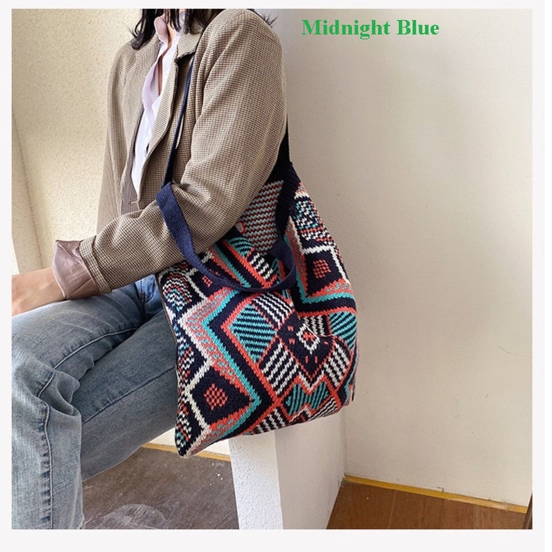 Women Knitting Bohemian Boho Tote Bag Women Crochet Casual HandBag