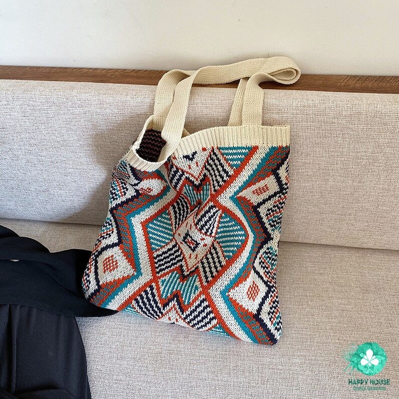 Women Knitting Bohemian Boho Tote Bag Women Crochet Casual HandBag