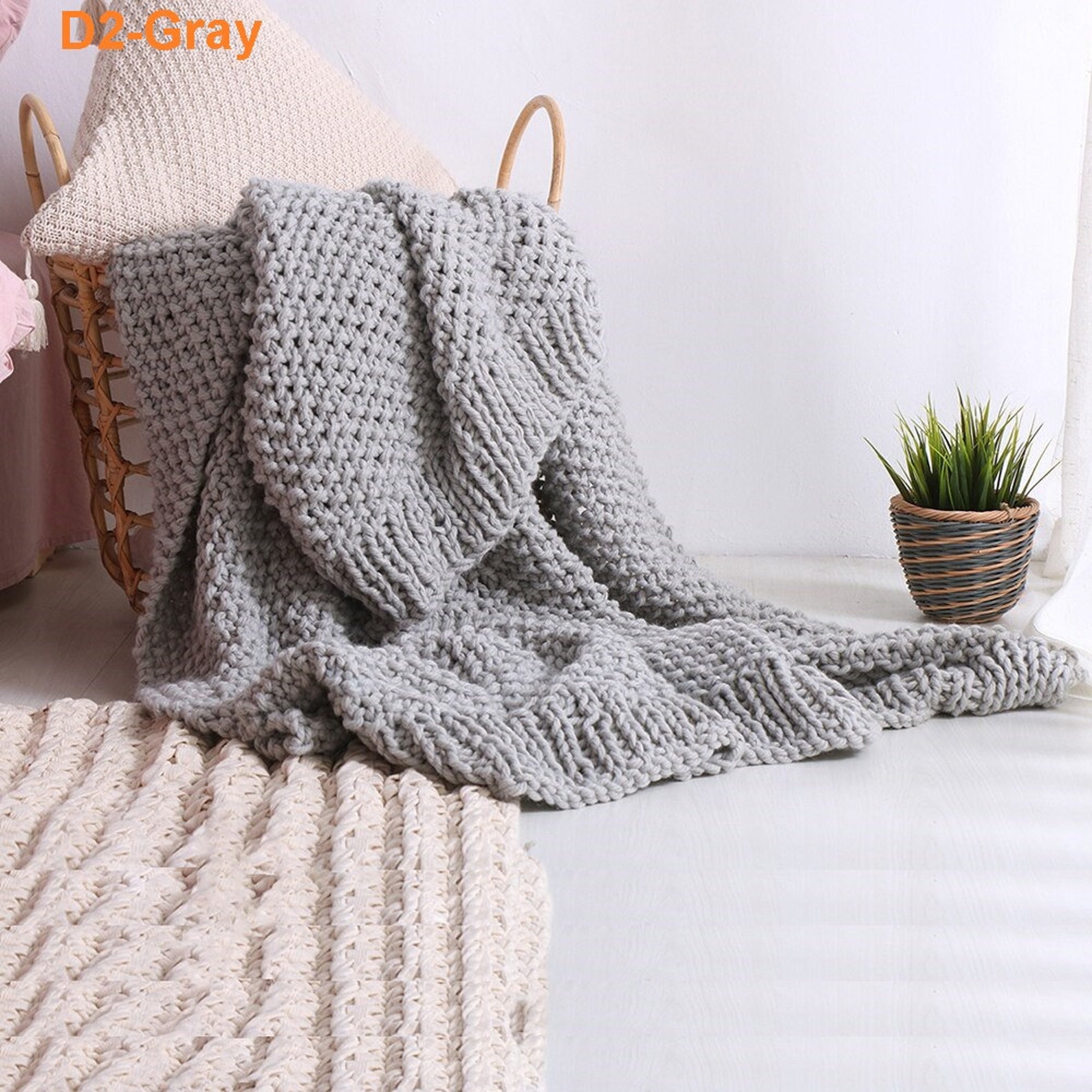 How To Knit A Plaid Blanket Free Pattern Chunky Knit Blanket / Beige