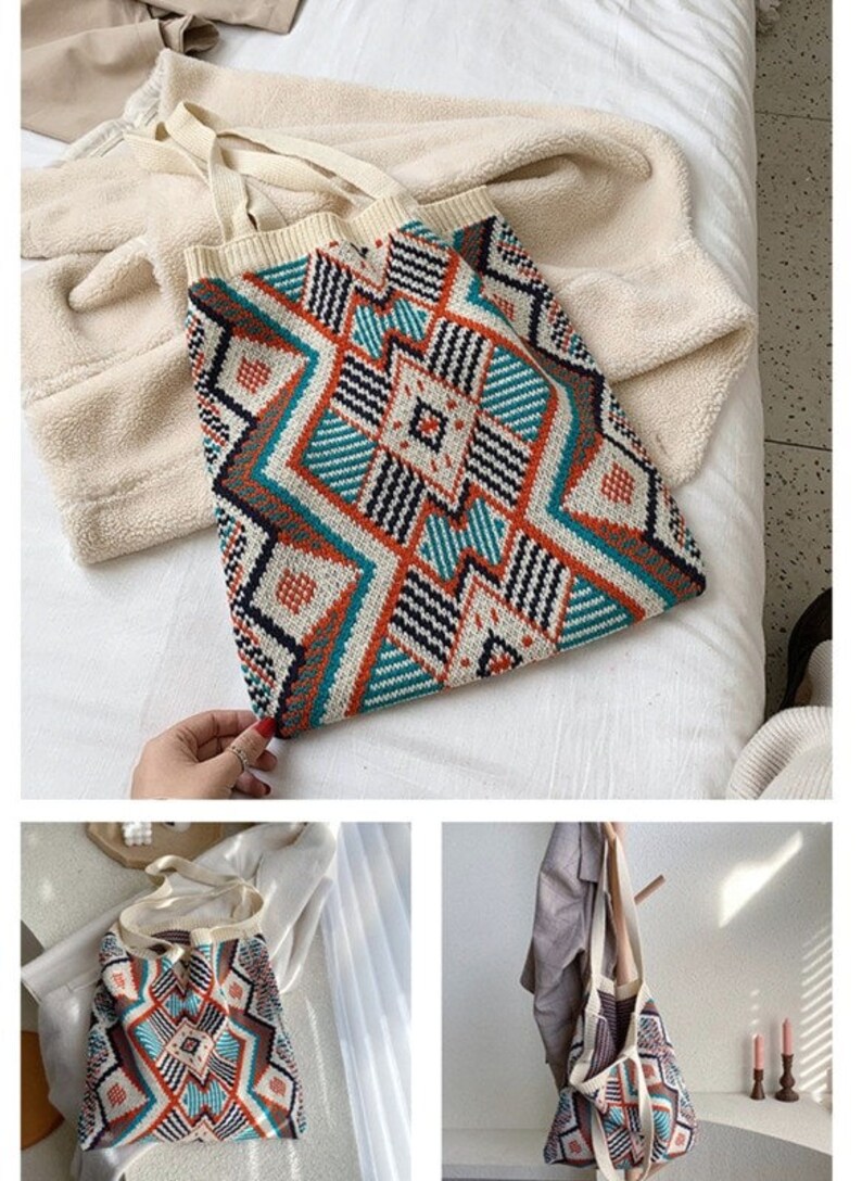 Women Knitting Bohemian Boho Tote Bag Women Crochet Casual HandBag