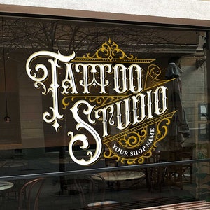 Tattoo Shop Custom Decal, Tattoo Studio Storefront Decal, Window Sticker, Logo Vinyl, Piercing Shop Wall Decal, Personalized Tattoo Logo