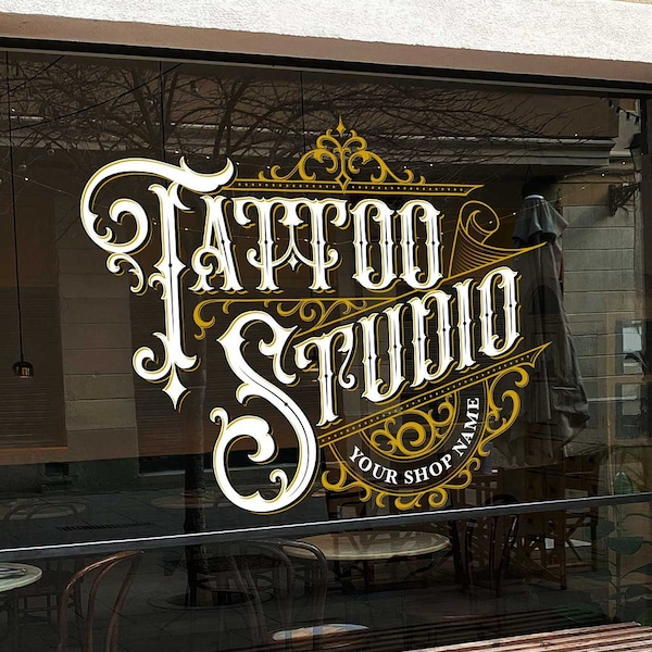 Tattoo Shop Custom Decal, Tattoo Studio Storefront Decal, Window Sticker, Logo Vinyl, Piercing Shop Wall Decal, Personalized Tattoo Logo