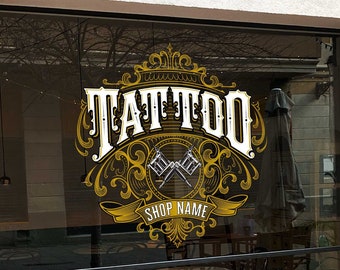 Tattoo Studio Storefront Decal, Tattoo Shop Custom Decal, Window Sticker, Logo Vinyl, Piercing Shop Wall Decal, Personalized Tattoo Logo