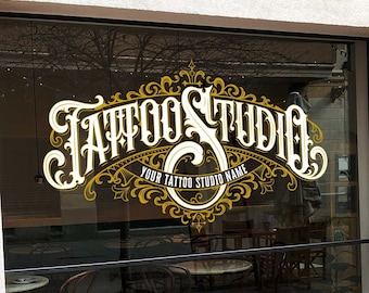 Personalized Tattoo Logo, Tattoo Shop Custom Decal, Tattoo Studio Storefront Decal, Window Sticker, Logo Vinyl, Piercing Shop Window Decal
