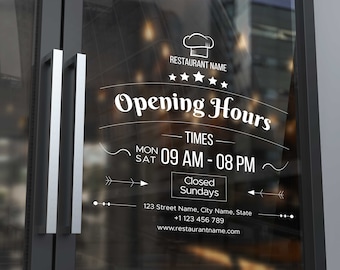 Custom Opening Times Decal, Personalized Restaurant Window Sticker, Shop Opening Times, Window Door Sign Decals, Business Hours Sticker