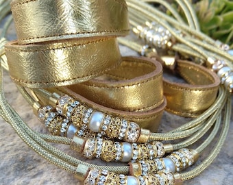 Dog Show lead gold, Handmade dog show leads, All-in-One lead, Lead + collar nylon with rhin stones