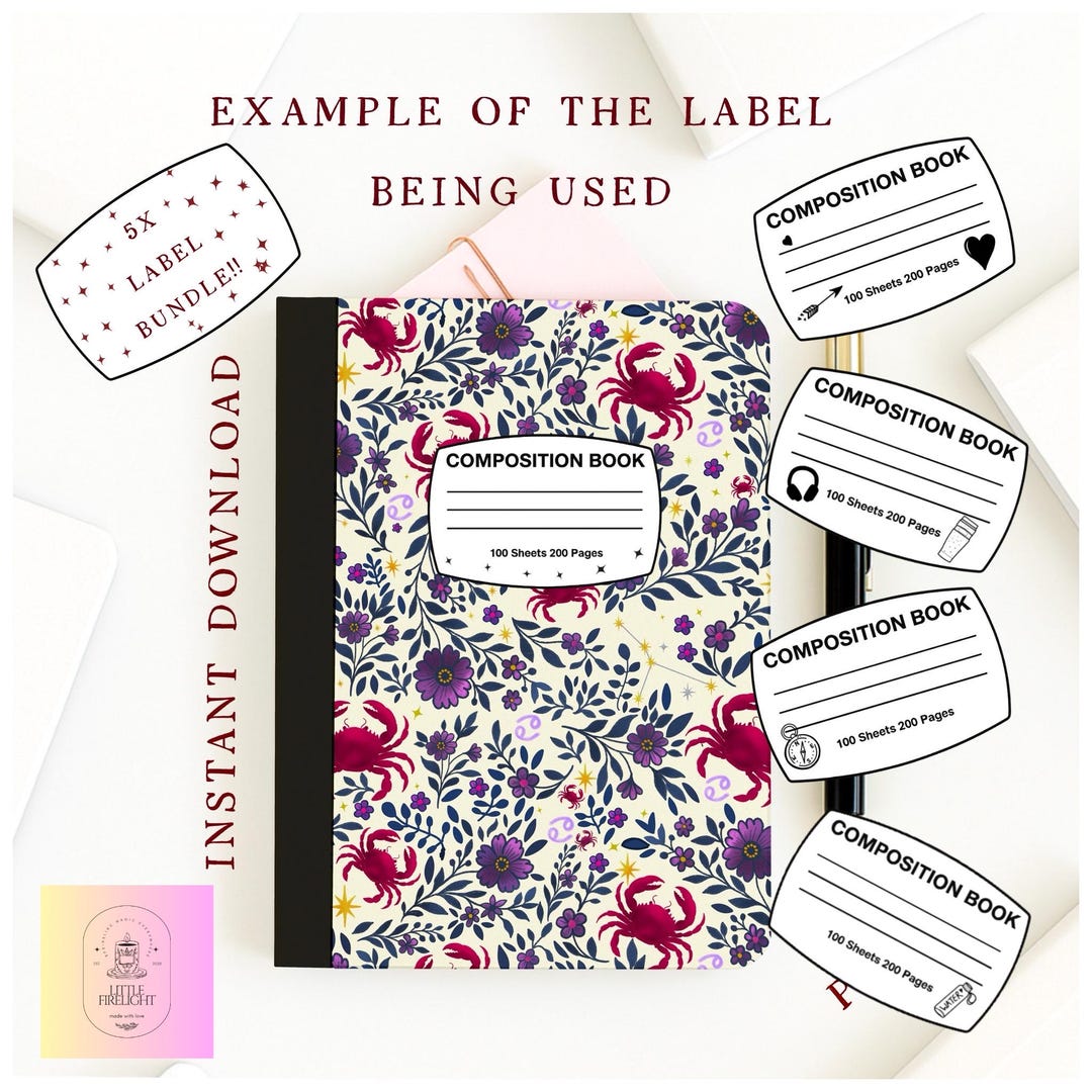 Composition Book Label Template: Transparent PNG, Procreate (5 Digitals ...