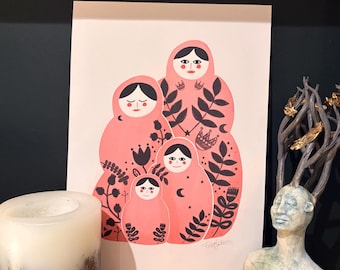 Mystical Folk Femme - Matryoshka Inspired Art Print (Various Sizes Available)
