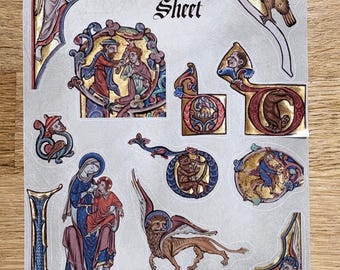 Foglio di adesivi per manoscritti miniati medievali n. 1 – Gotico, creature marginali, adesivi per journaling dark academia