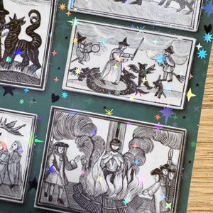 Woodcut Witches Sticker Sheet – Medieval Witchcraft Illustration Stickers | Historic Witchy Gift image 3