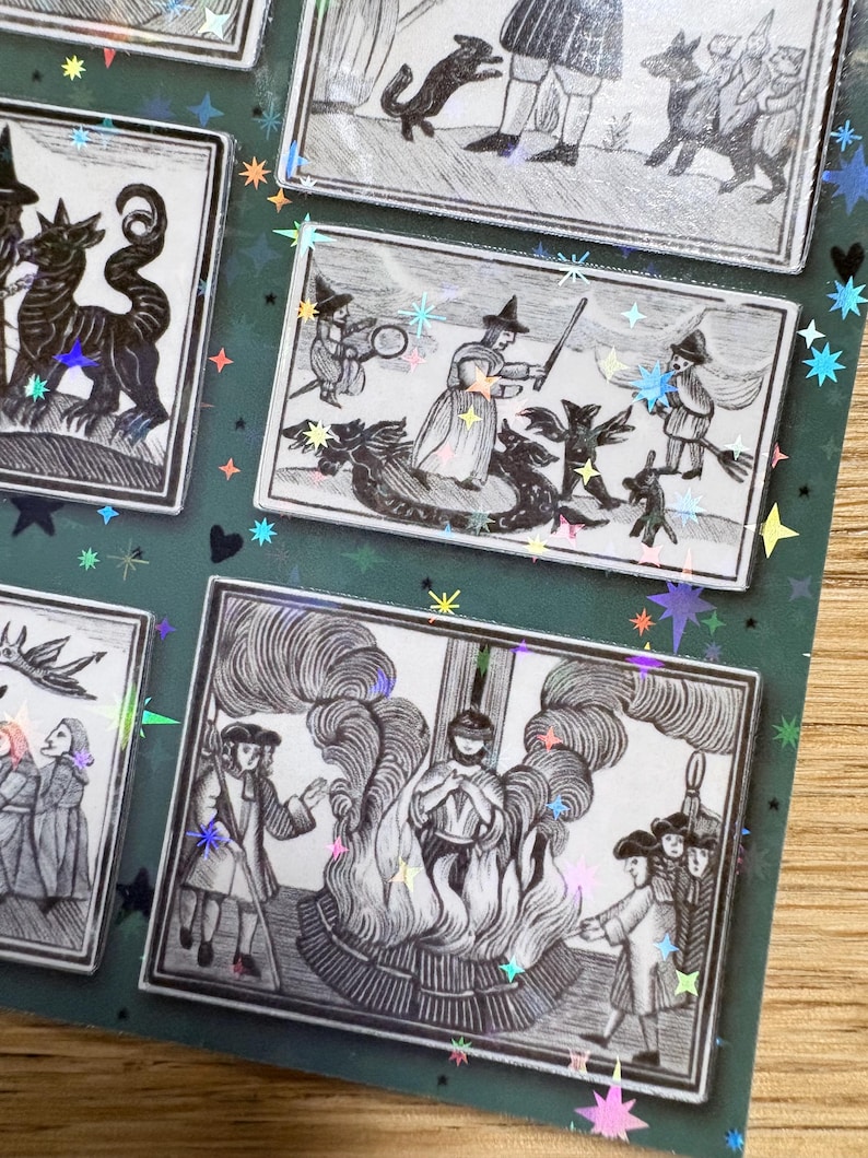 Woodcut Witches Sticker Sheet – Medieval Witchcraft Illustration Stickers | Historic Witchy Gift image 3