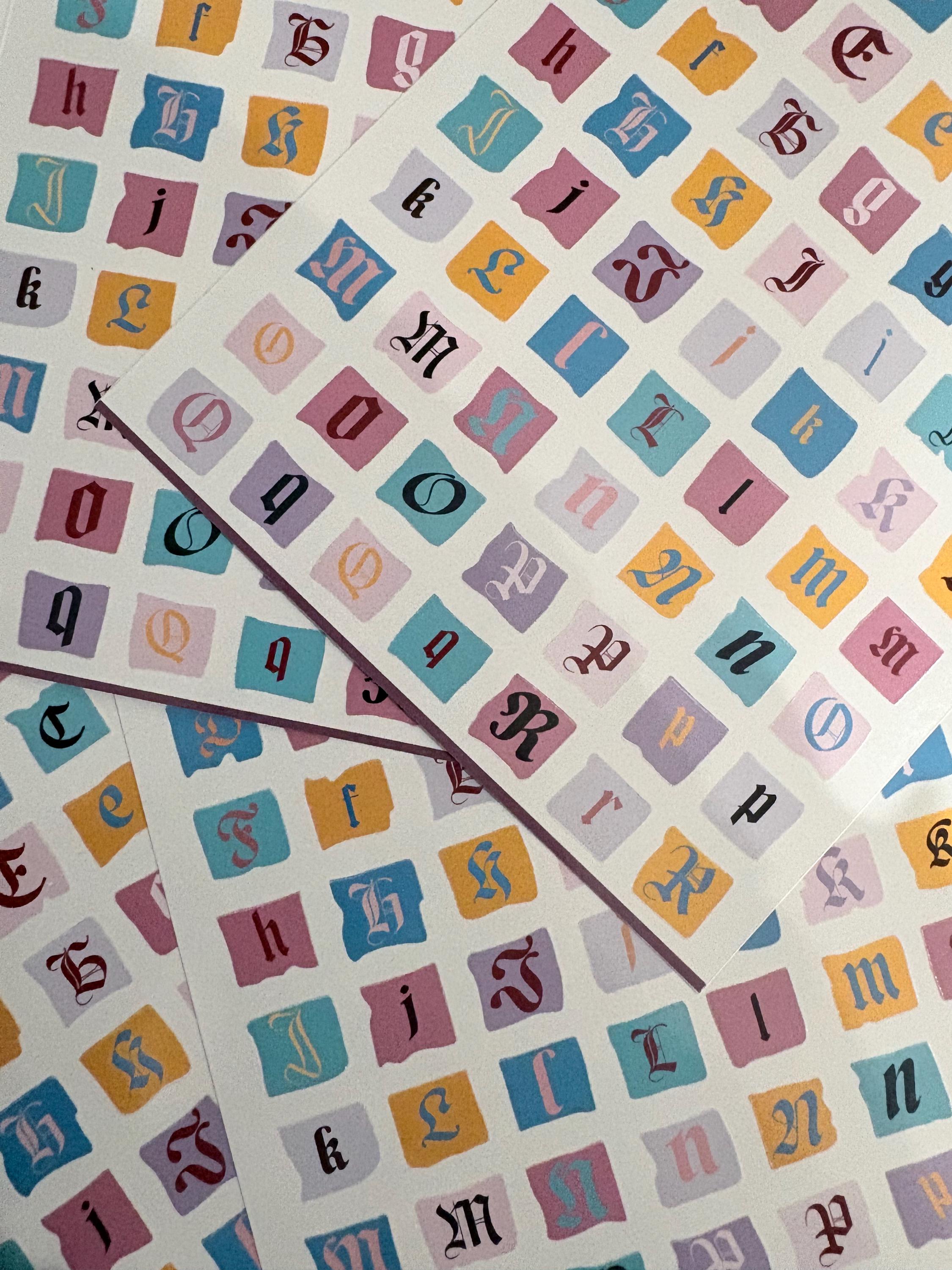 Medieval Ransom Letter Sticker Set – Gothic Alphabet Sticker Sheets ...