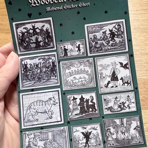 Woodcut Witches Sticker Sheet – Medieval Witchcraft Illustration Stickers | Historic Witchy Gift image 8
