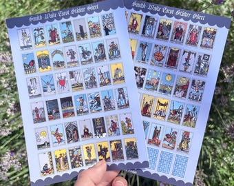 Láminas de pegatinas del Tarot Smith-Waite – Para diarios, álbumes de recortes y estilo Dark Academia (2 láminas)