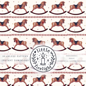 Vintage Rocking Horse Christmas Pattern: Red & Off-White (Digital Download)