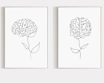 Brain Anatomy Art Print Set Of 2, Neurology Wall Decor, Neuroscience Illustration Poster, Medical Office Artwork, Psychology Gift, Digital